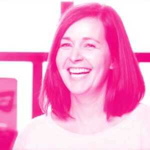 Alison Twiner's headshot with a hot pink filter.