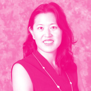 Allison Gaw's headshot with a hot pink filter.