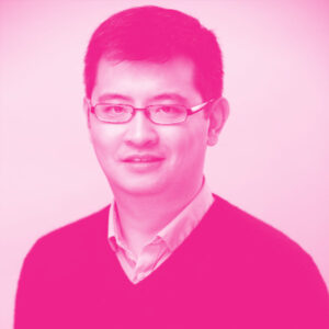 Andy Leung's headshot with a hot pink filter.