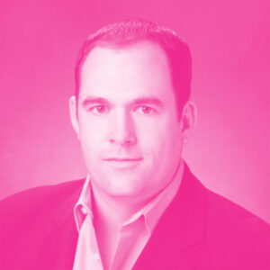 Brad Bullington's headshot with a hot pink filter.