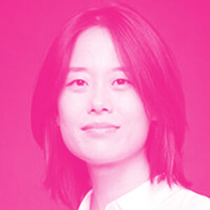 Liu Cathy Yang's headshot with a hot pink filter.