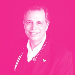 David Greenberg's headshot with a hot pink filter.