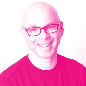 Edoardo De Martin's headshot with a hot pink filter.