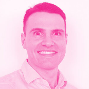 Francesco Mazzotta headshot with a hot pink filter.