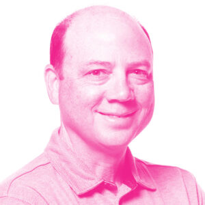 Glenn Lightsey's headshot with a hot pink filter.