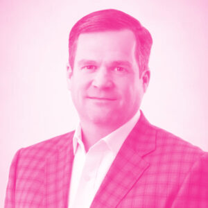 Greg Bullington's headshot with a hot pink filter.