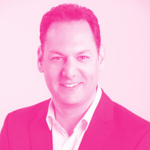 Jason Greenspan's headshot with a hot pink filter.
