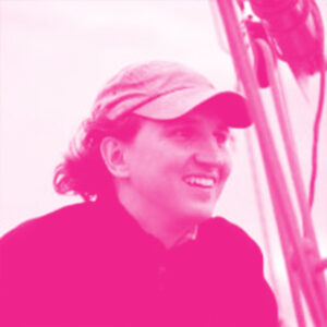 Jens Kasemets' headshot with a hot pink filter.