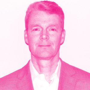 Laurie Wallace's headshot with a hot pink filter.