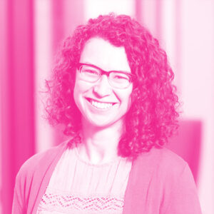 Mariana Garcia's headshot with a hot pink filter.