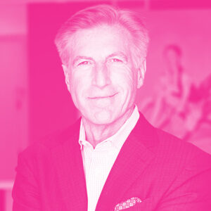 Michael Pangia's headshot with a hot pink filter.