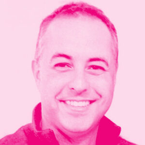 Nadeem Ghafoor's headshot with a hot pink filter.