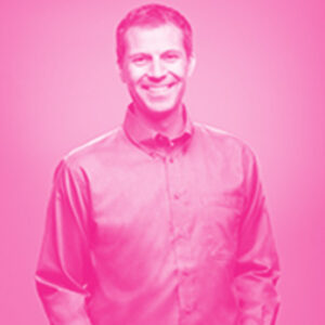 Renton Leversedge's headshot with a hot pink filter.