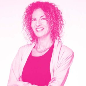 Zoya Shchupak's headshot with a hot pink filter.