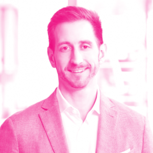 Mark Trevitt's headshot with a hot pink filter.